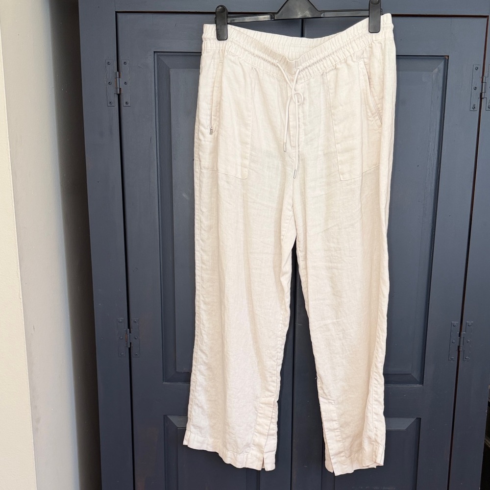 Athleta Wide-Leg Drawstring Linen-Blend Pants in Cream